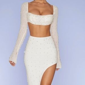 BORDEAUX Embellished Top and Maxi Skirt in Ivory OH POLLY
